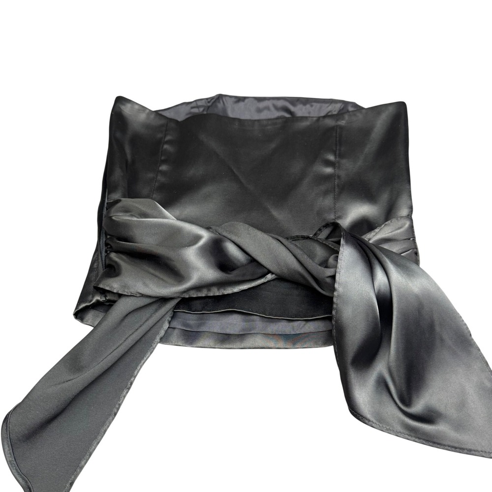 White House Black Market Black Satin Strapless Corset Tie Top XS Romantic Formal - Picture 2 of 16